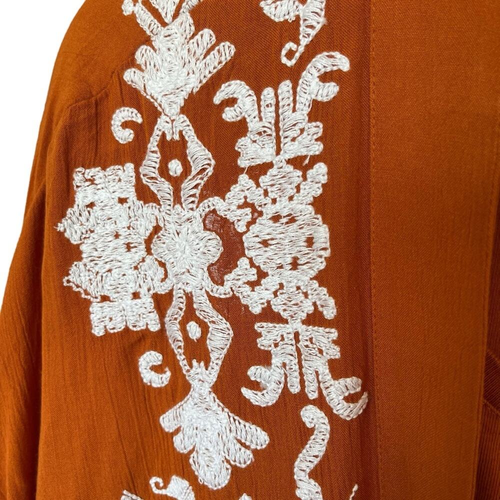 Chicos Kimono Matching Shirt Sm/Medium Rust Ivory Applique Jacket Ruana Jacket - Picture 4 of 15